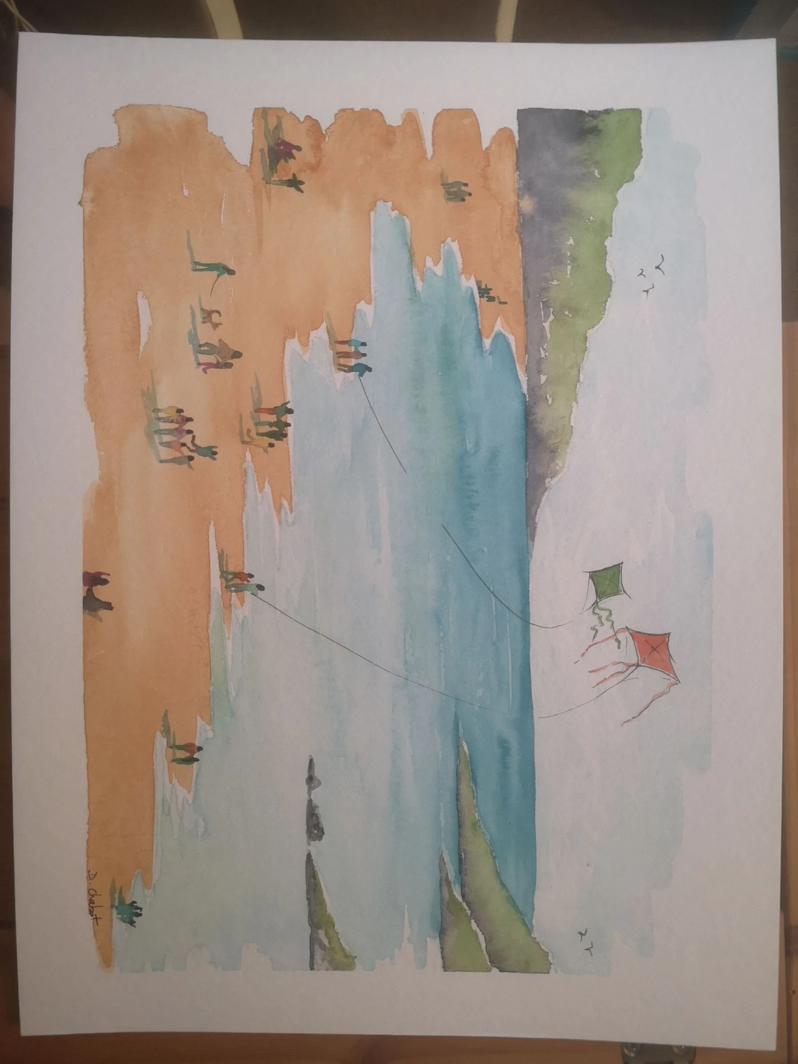 Large hand-painted watercolor "day at the beach" – photo 2